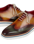 Paul Parkman Men's Smart Casual Wingtip Oxfords Green & Camel (ID