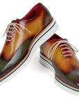 Paul Parkman Men's Smart Casual Wingtip Oxfords Green & Camel (ID