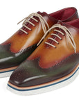 Paul Parkman Men's Smart Casual Wingtip Oxfords Green & Camel (ID
