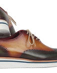 Paul Parkman Men's Smart Casual Wingtip Oxfords Green & Camel (ID