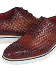 Paul Parkman Men's Brown Woven Leather Smart Casual Shoes (ID