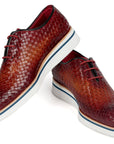 Paul Parkman Men's Brown Woven Leather Smart Casual Shoes (ID