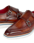 Paul Parkman Men's Smart Casual Monkstrap Shoes Brown Leather (ID