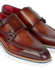 Paul Parkman Men's Smart Casual Monkstrap Shoes Brown Leather (ID