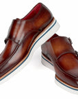 Paul Parkman Men's Smart Casual Monkstrap Shoes Brown Leather (ID