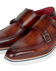 Paul Parkman Men's Smart Casual Monkstrap Shoes Brown Leather (ID