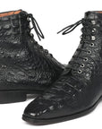 Paul Parkman Men's Black Croco Embossed Leather Lace-Up Boots (ID