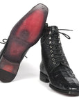 Paul Parkman Men's Black Croco Embossed Leather Lace-Up Boots (ID