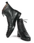 Paul Parkman Men's Black Croco Embossed Leather Lace-Up Boots (ID