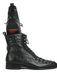 Paul Parkman Men's Black Croco Embossed Leather Lace-Up Boots (ID