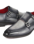 Paul Parkman Men's Gray Leather Double Monkstrap Shoes (ID