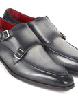 Paul Parkman Men's Gray Leather Double Monkstrap Shoes (ID