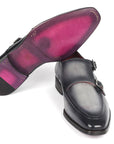 Paul Parkman Men's Gray Leather Double Monkstrap Shoes (ID
