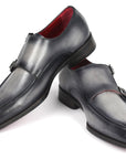Paul Parkman Men's Gray Leather Double Monkstrap Shoes (ID