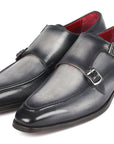 Paul Parkman Men's Gray Leather Double Monkstrap Shoes (ID