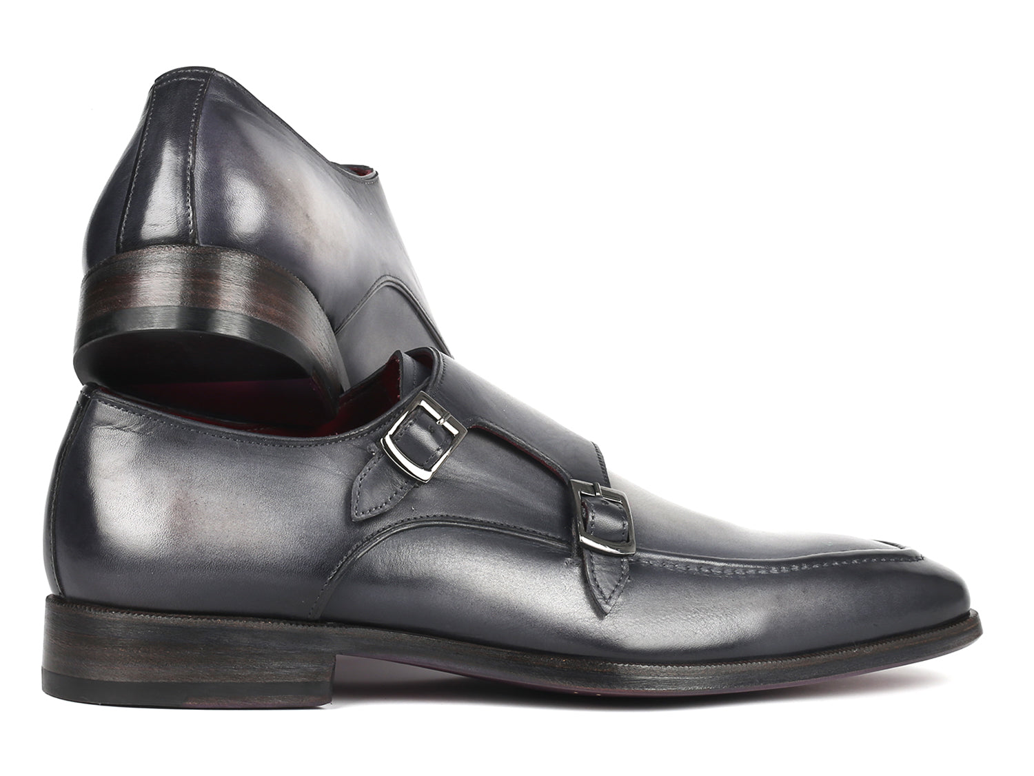 Paul Parkman Men's Gray Leather Double Monkstrap Shoes (ID