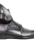 Paul Parkman Men's Gray Leather Double Monkstrap Shoes (ID