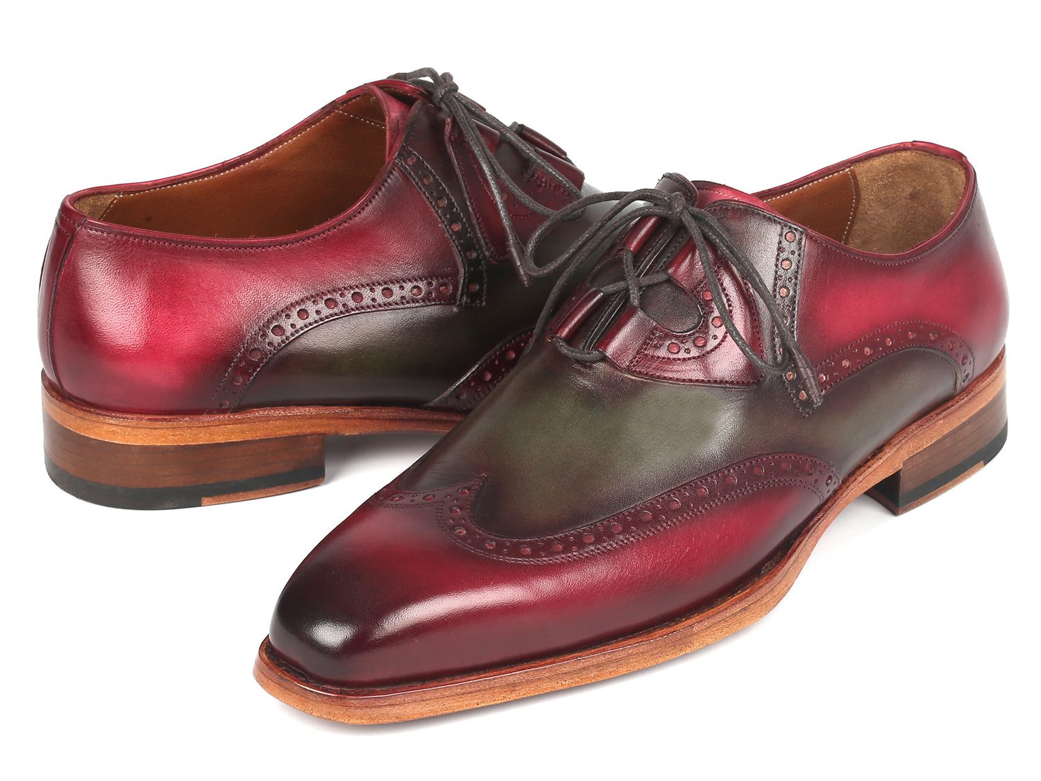 Paul Parkman Goodyear Welted Ghillie Lacing Brogues Green & Bordeaux (ID