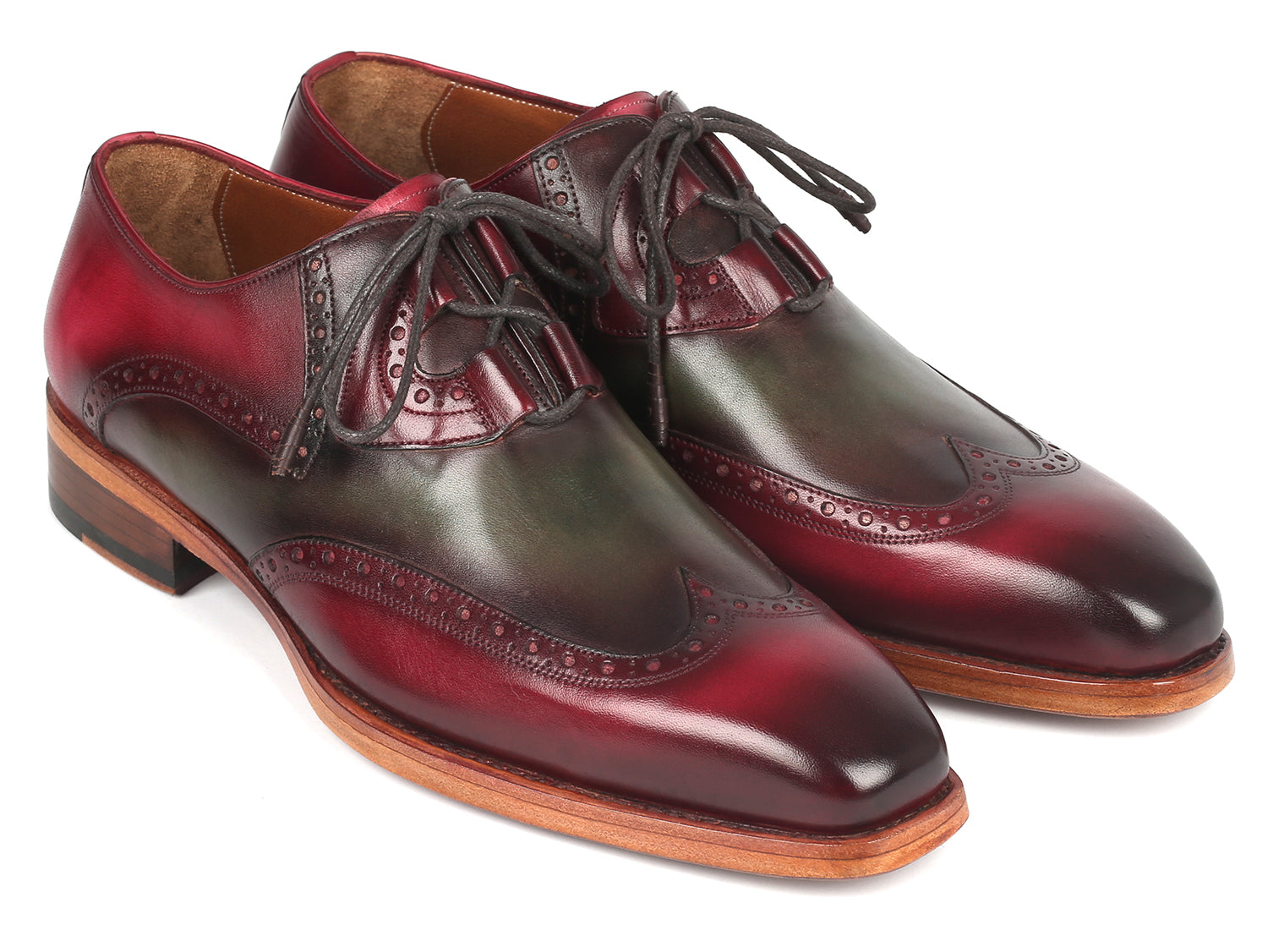 Paul Parkman Goodyear Welted Ghillie Lacing Brogues Green & Bordeaux (ID
