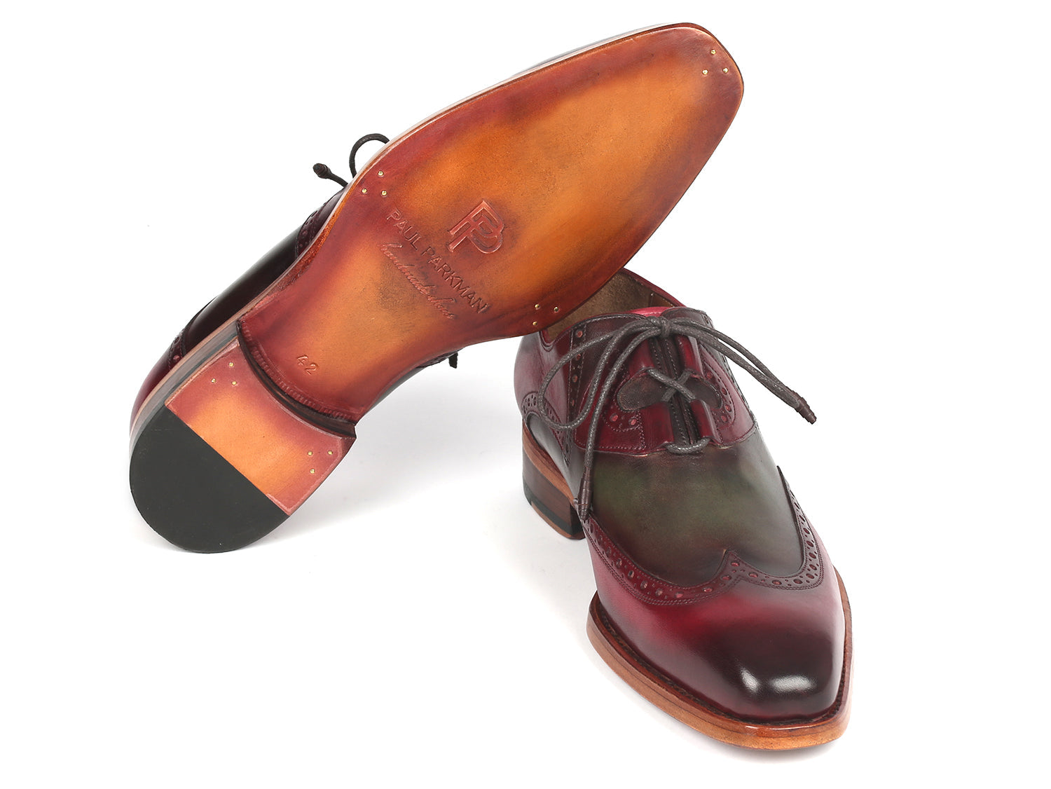 Paul Parkman Goodyear Welted Ghillie Lacing Brogues Green & Bordeaux (ID