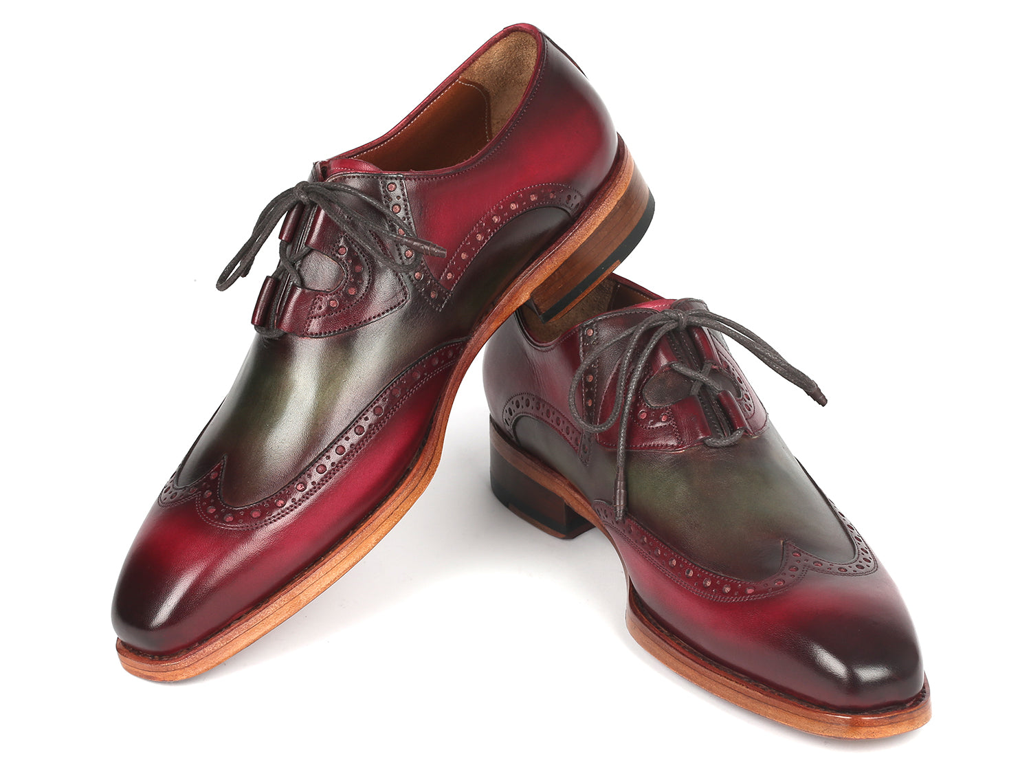 Paul Parkman Goodyear Welted Ghillie Lacing Brogues Green & Bordeaux (ID