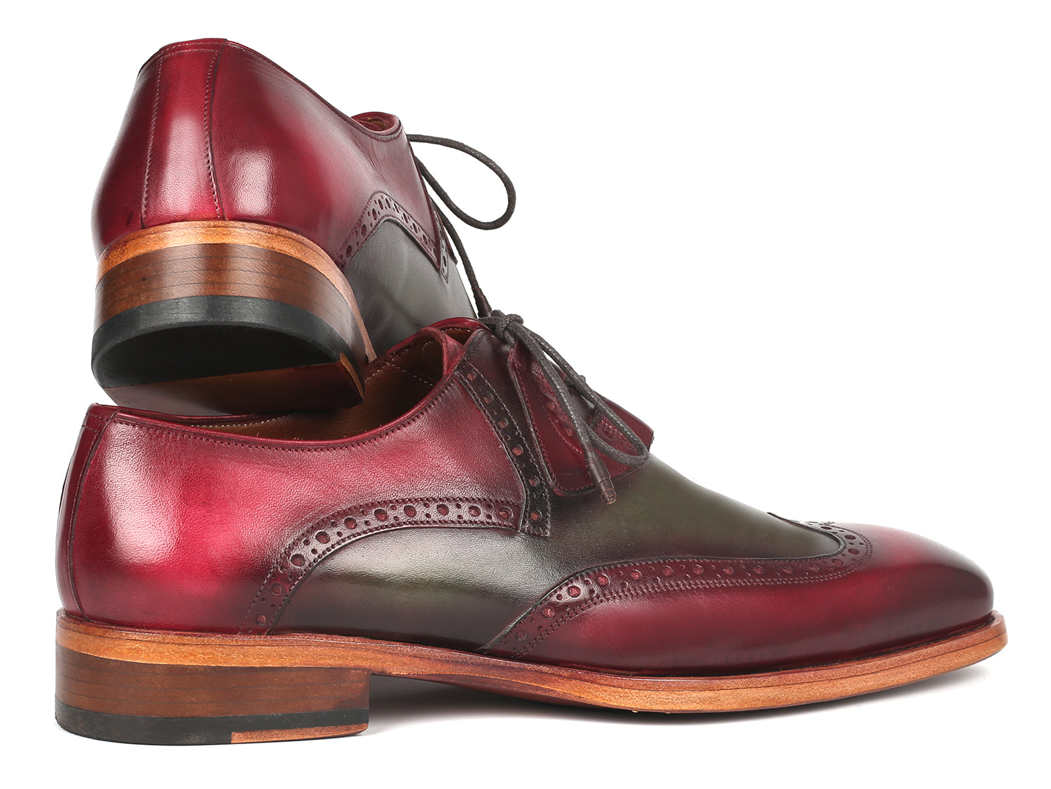 Paul Parkman Goodyear Welted Ghillie Lacing Brogues Green & Bordeaux (ID
