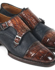 Paul Parkman Beige & Brown Plaid Canvas Derby Shoes (ID