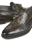 Paul Parkman Beige & Brown Plaid Canvas Derby Shoes (ID