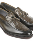 Paul Parkman Beige & Brown Plaid Canvas Derby Shoes (ID