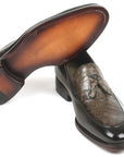 Paul Parkman Beige & Brown Plaid Canvas Derby Shoes (ID