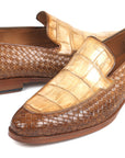 Paul Parkman Beige & Brown Plaid Canvas Derby Shoes (ID