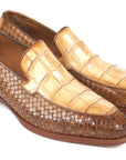 Paul Parkman Beige & Brown Plaid Canvas Derby Shoes (ID