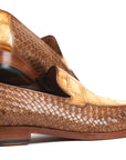 Paul Parkman Beige & Brown Plaid Canvas Derby Shoes (ID