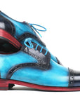 Paul Parkman Two Tone Cap-Toe Derby Shoes Blue & Turquoise (ID