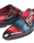 Paul Parkman Captoe Double Monkstraps Blue & Fuxia (ID