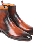 Paul Parkman Brown Burnished Side Zipper Boots (ID