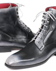 Paul Parkman Men's Gray Burnished Leather Lace-Up Boots (ID