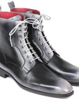 Paul Parkman Men's Gray Burnished Leather Lace-Up Boots (ID