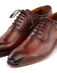 Paul Parkman Men's Brown Burnished Leather Handmade Oxfords (ID