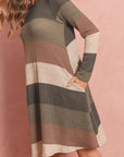 Long Sleeved Rib Stripe Pocket Dress