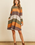 Long Sleeved Rib Stripe Pocket Dress