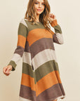 Long Sleeved Rib Stripe Pocket Dress