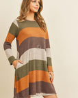 Long Sleeved Rib Stripe Pocket Dress