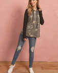 Camouflage Hacci Sleeved Contrast Hoodie With Drawstrings - Toi ‘n’ Moi Ltd