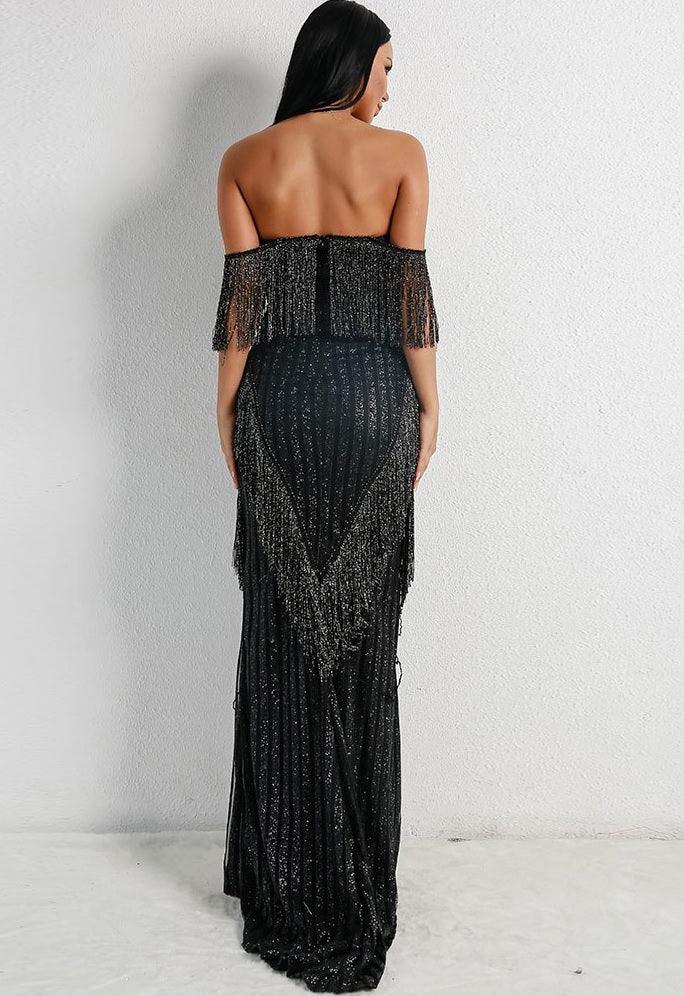 Black Fringe Evening Gown - Toi ‘n’ Moi Ltd