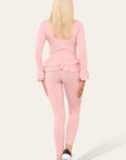Long Sleeves Peplum Front Buttons Frilled Hem Lounge Wear Set - Toi ‘n’ Moi Ltd