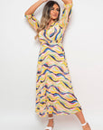 Long Sleeve Printed Maxi Dress with Belt Detail - Toi ‘n’ Moi Ltd
