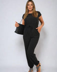 Short Sleeve Cinched Waist Jumpsuit - Toi ‘n’ Moi Ltd