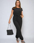 Short Sleeve Cinched Waist Jumpsuit - Toi ‘n’ Moi Ltd
