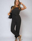 Short Sleeve Cinched Waist Jumpsuit - Toi ‘n’ Moi Ltd